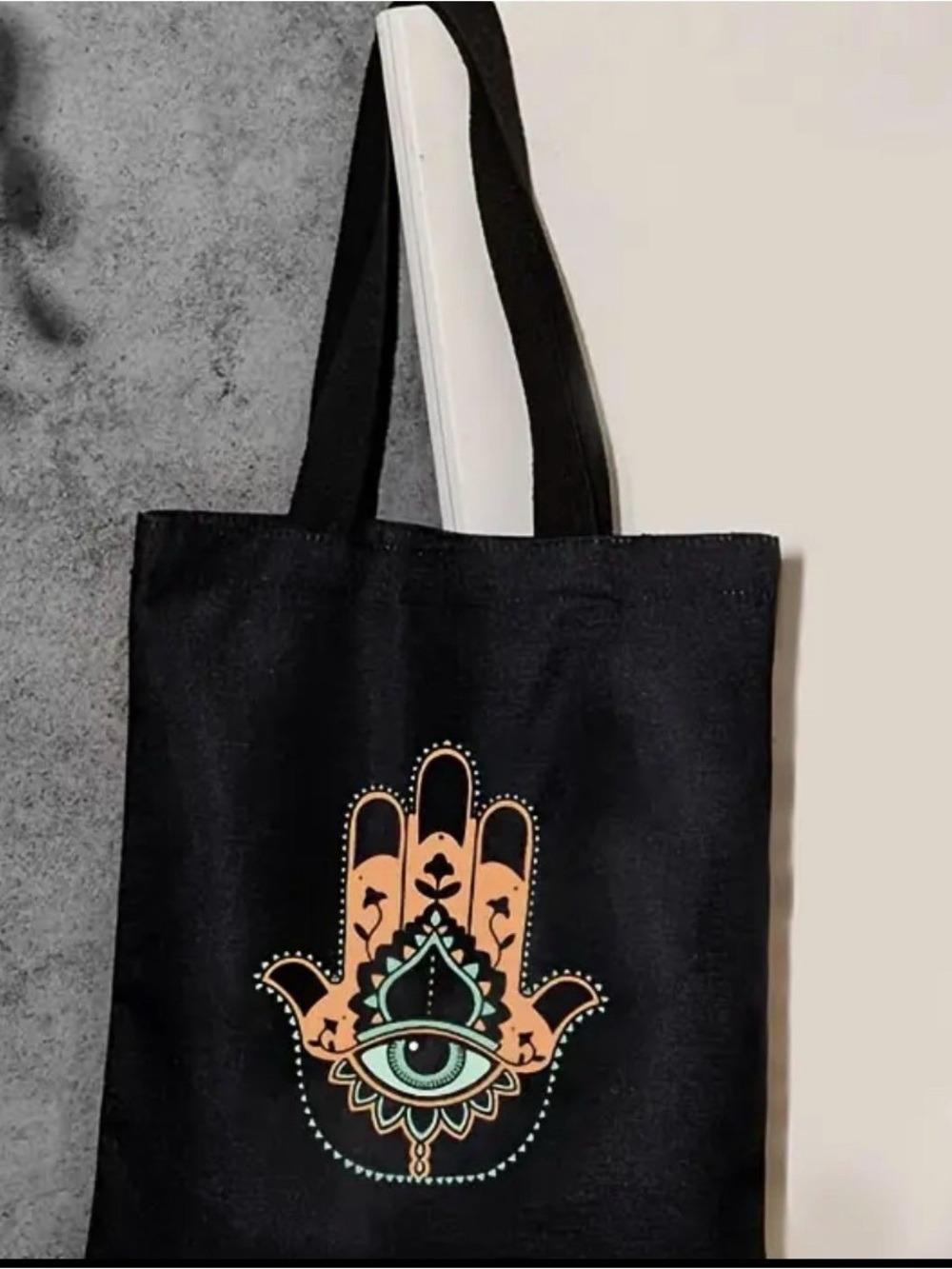 Black Hamsa Canvas Tote Bag